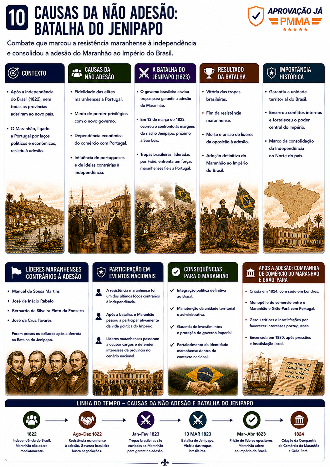 Infográfico sobre as causas da não adesão e a Batalha do Jenipapo